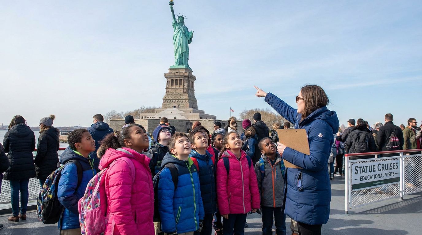 Élèves en visite éducative à la Statue de la Liberté