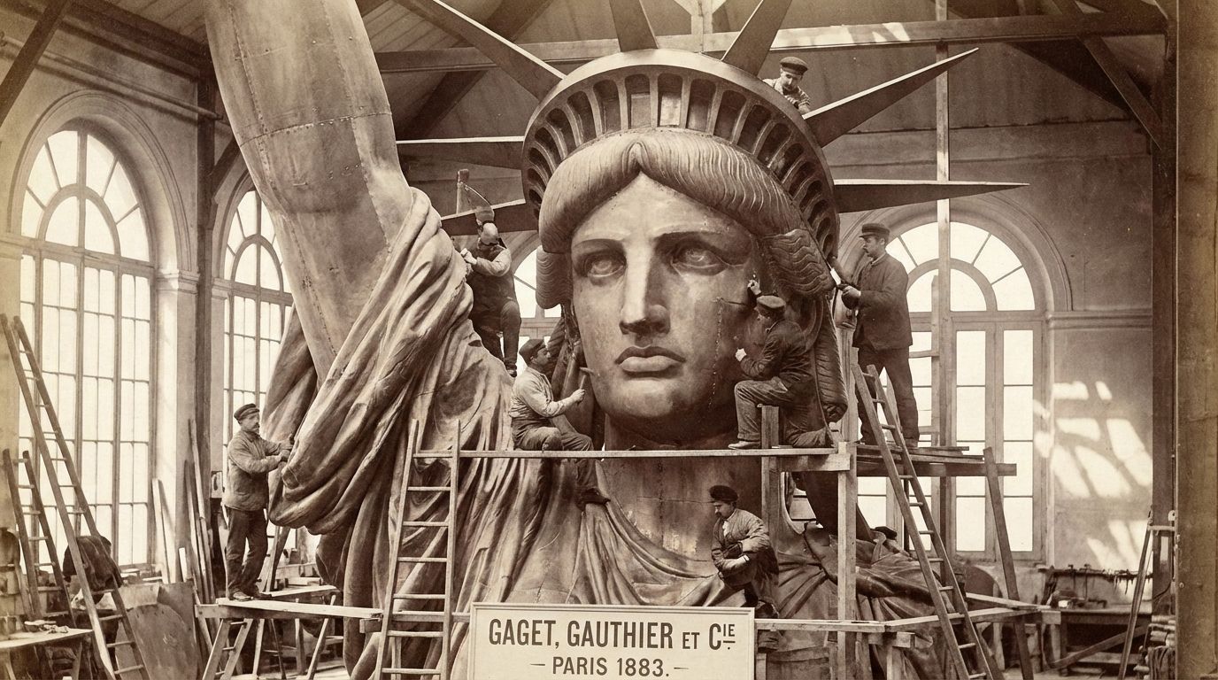 Construction de la Statue de la Liberté dans les ateliers parisiens