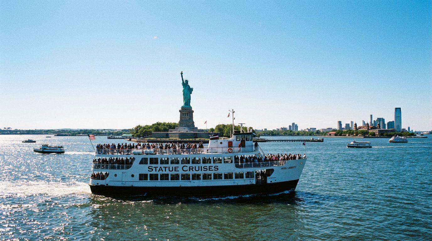Ferry traversant le port de New York vers Liberty Island