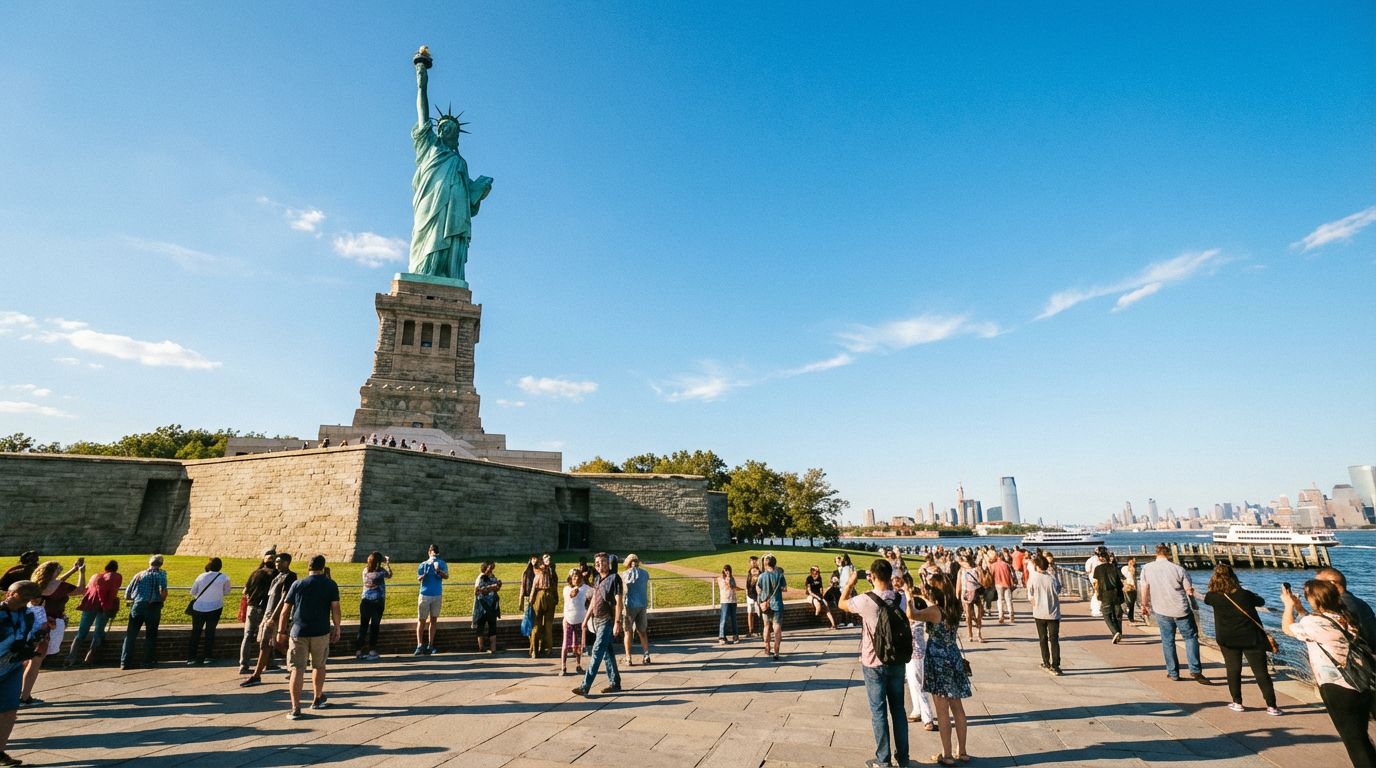 Touristes visitant la Statue de la Liberté